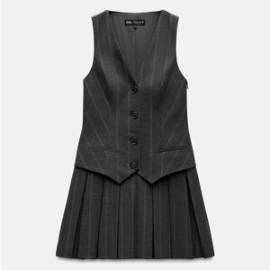 Zara Charcoal Pinstripe Buttoned Vest Dress